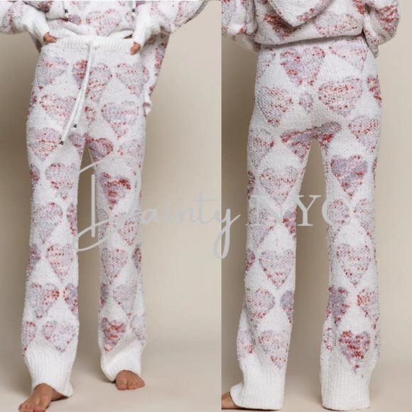 Pants - Hearts Berber Fleece Lounge Pants Heart Print Sweatpants